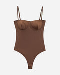 Brown bodysuit with thin straps on a white background