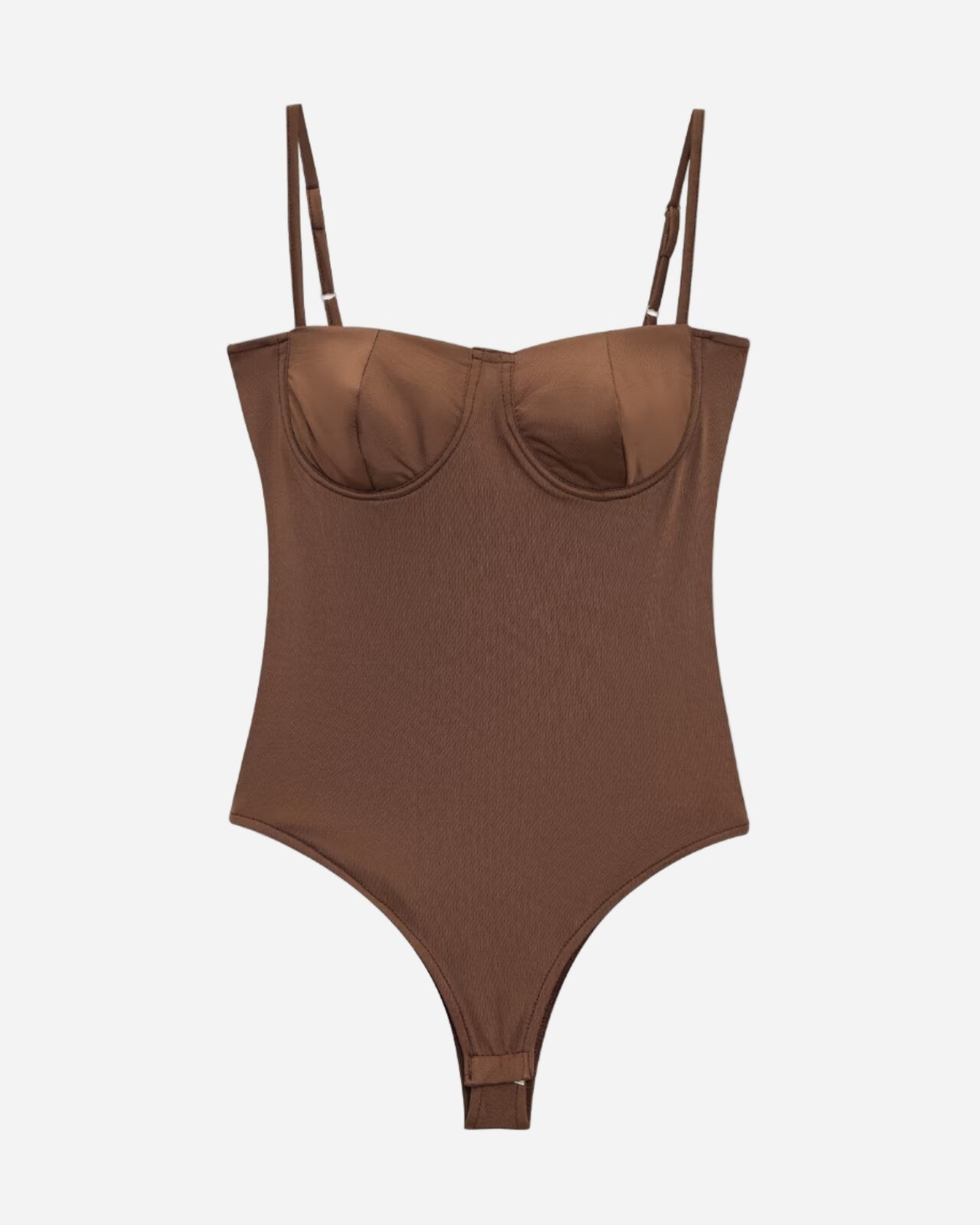 Brown bodysuit with thin straps on a white background