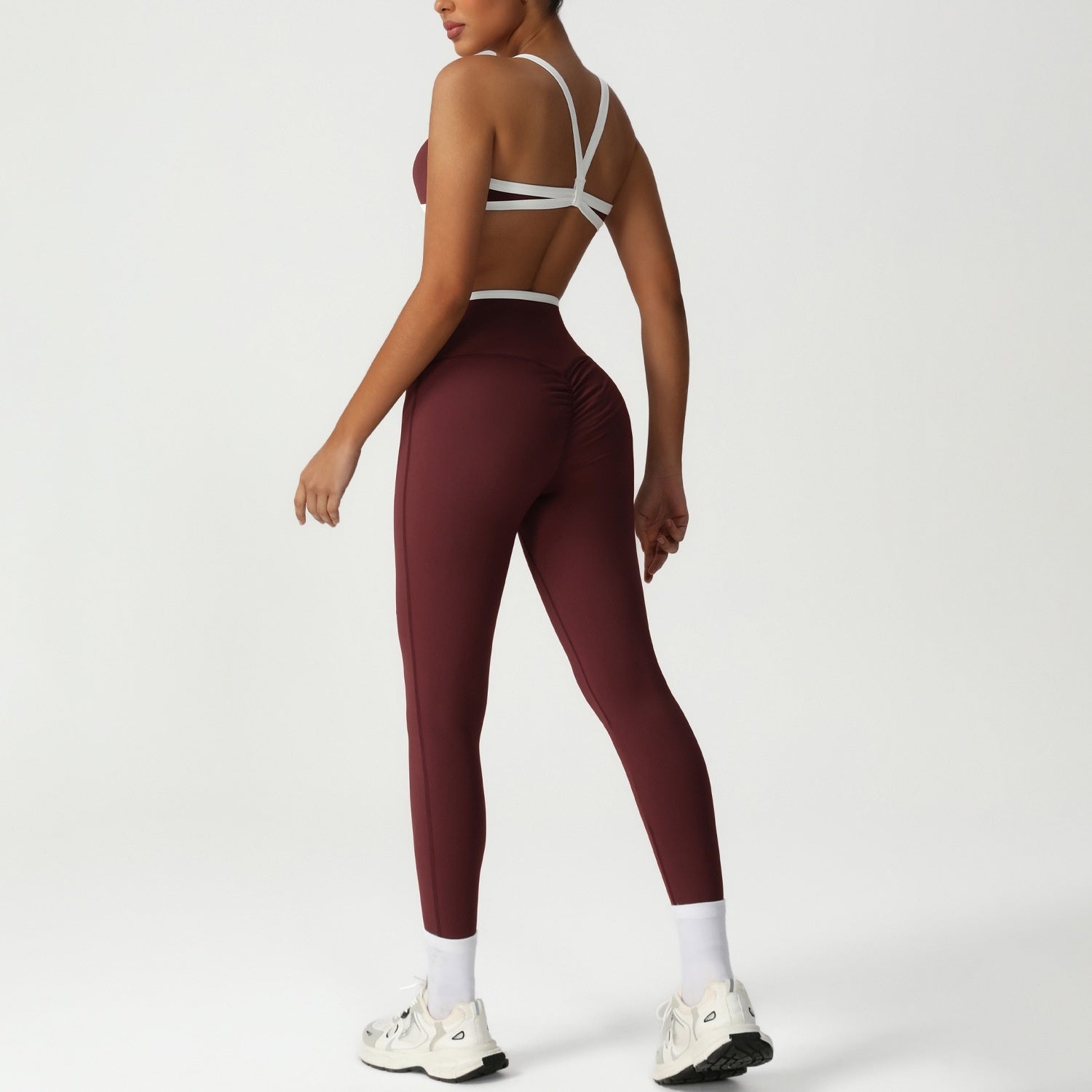 Peach Hip High Waist Tight Yoga Pants Suit