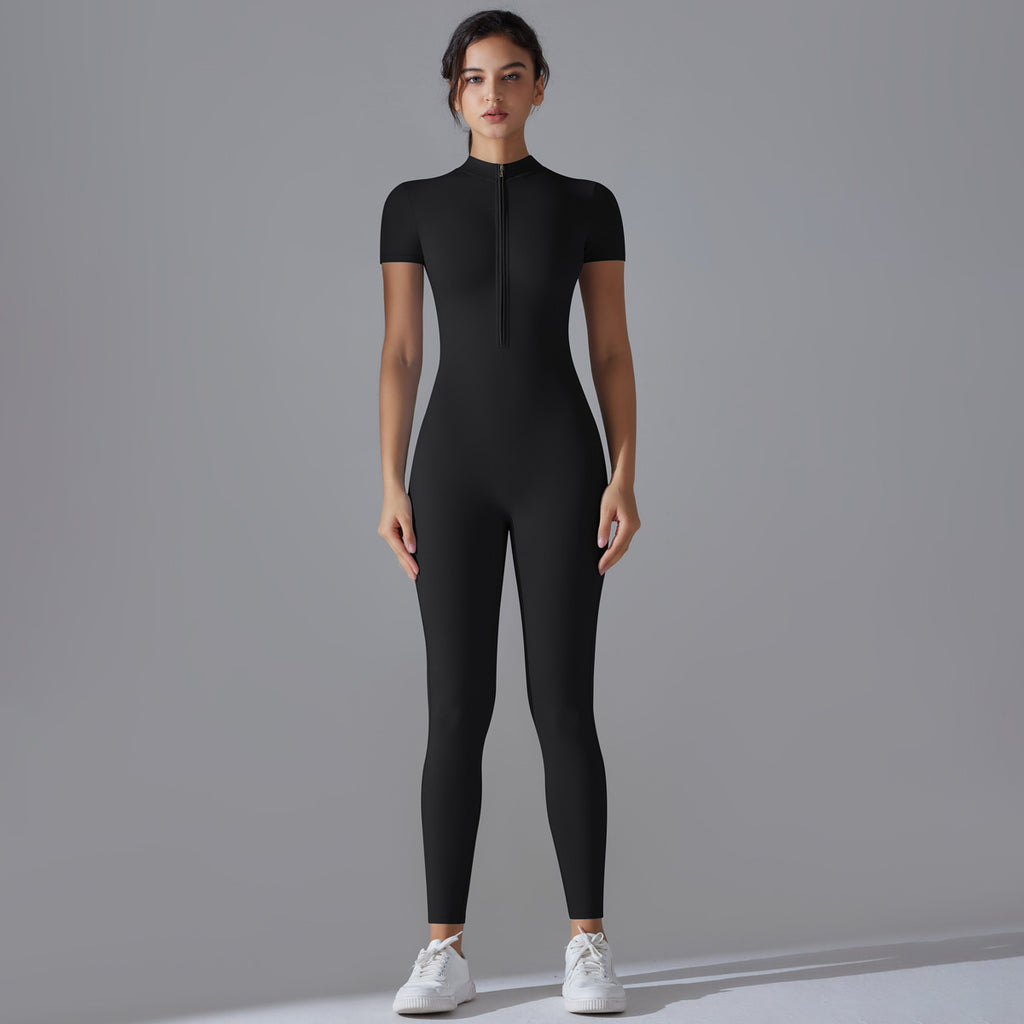 Women's Zipper Short Sleeve Yoga Bodysuit