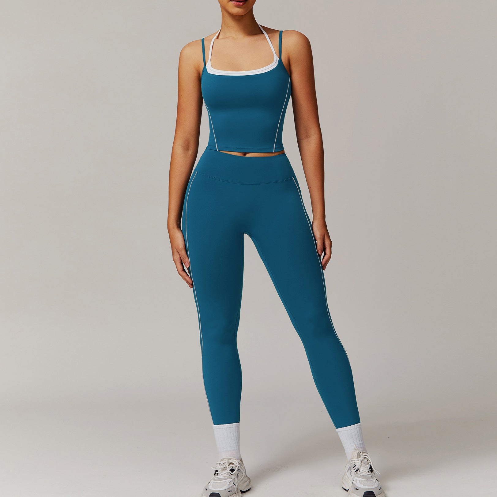 Elastic Faux Two-Piece Fitness Set