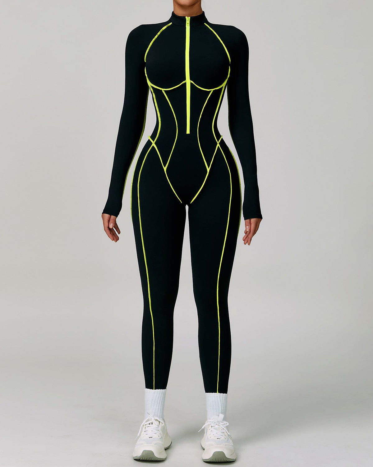 Contrast Color One-Piece Quick-Dry Yoga Bodysuit