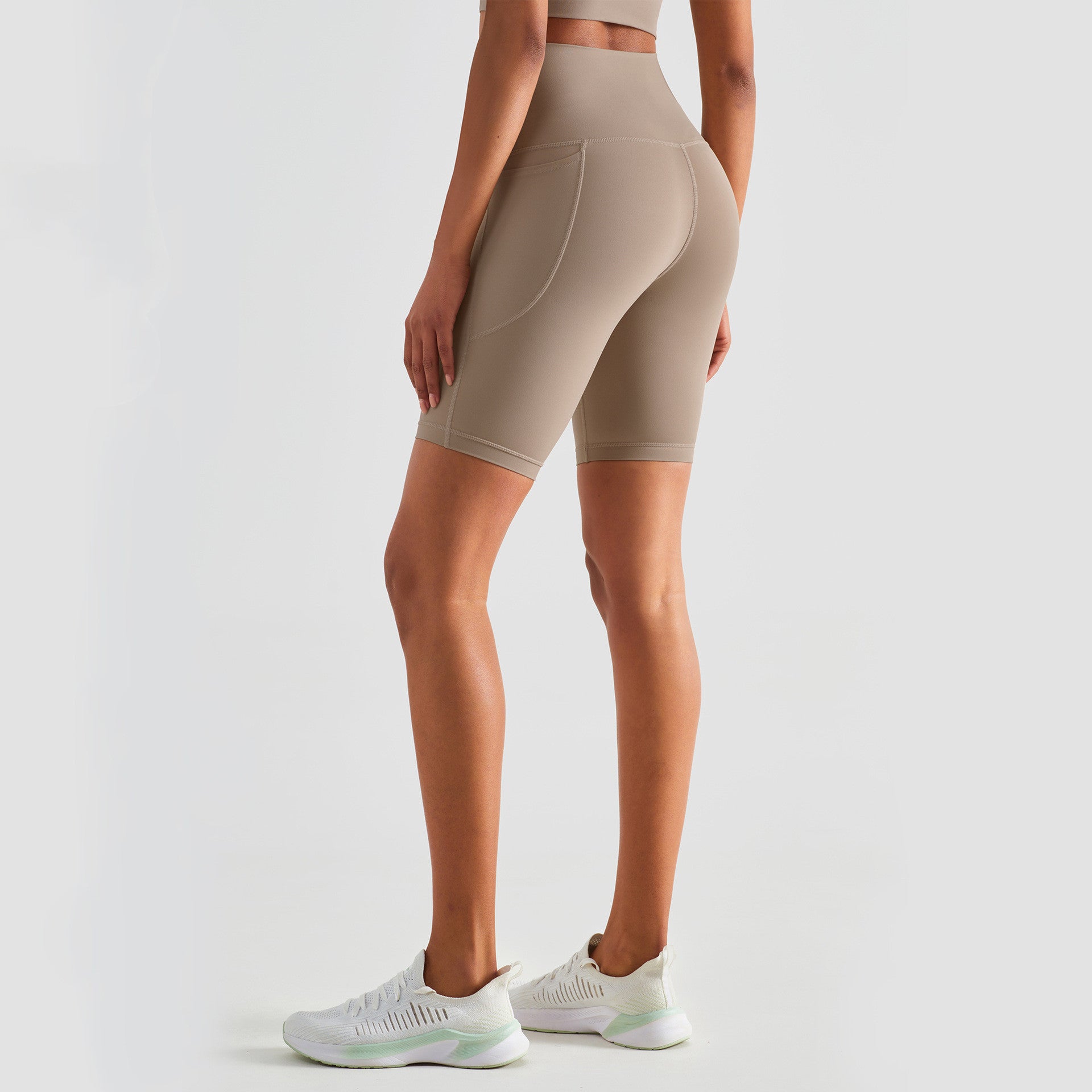 Peach Hip Lift Yoga Shorts with Side Pockets – Women's High-Waist Workout Shorts