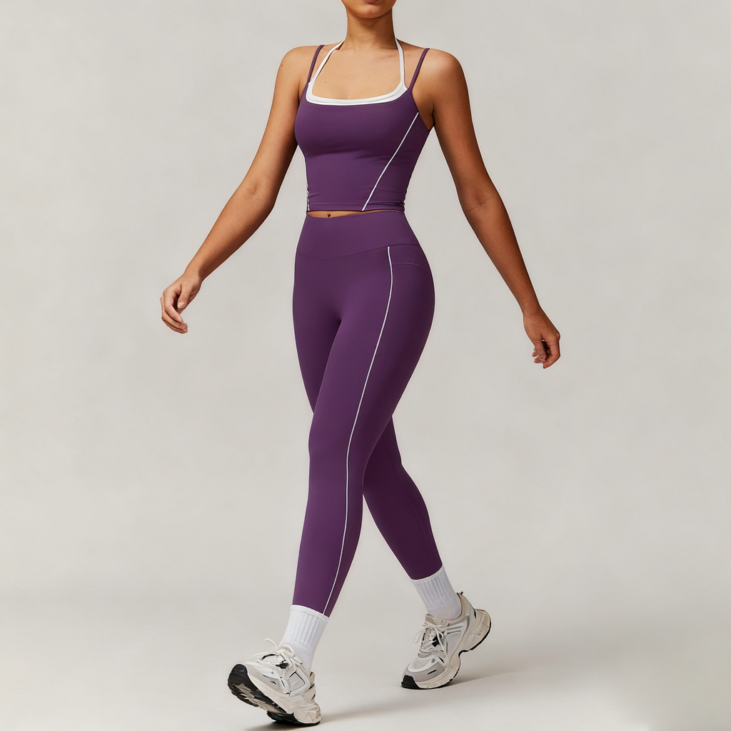 Elastic Faux Two-Piece Fitness Set