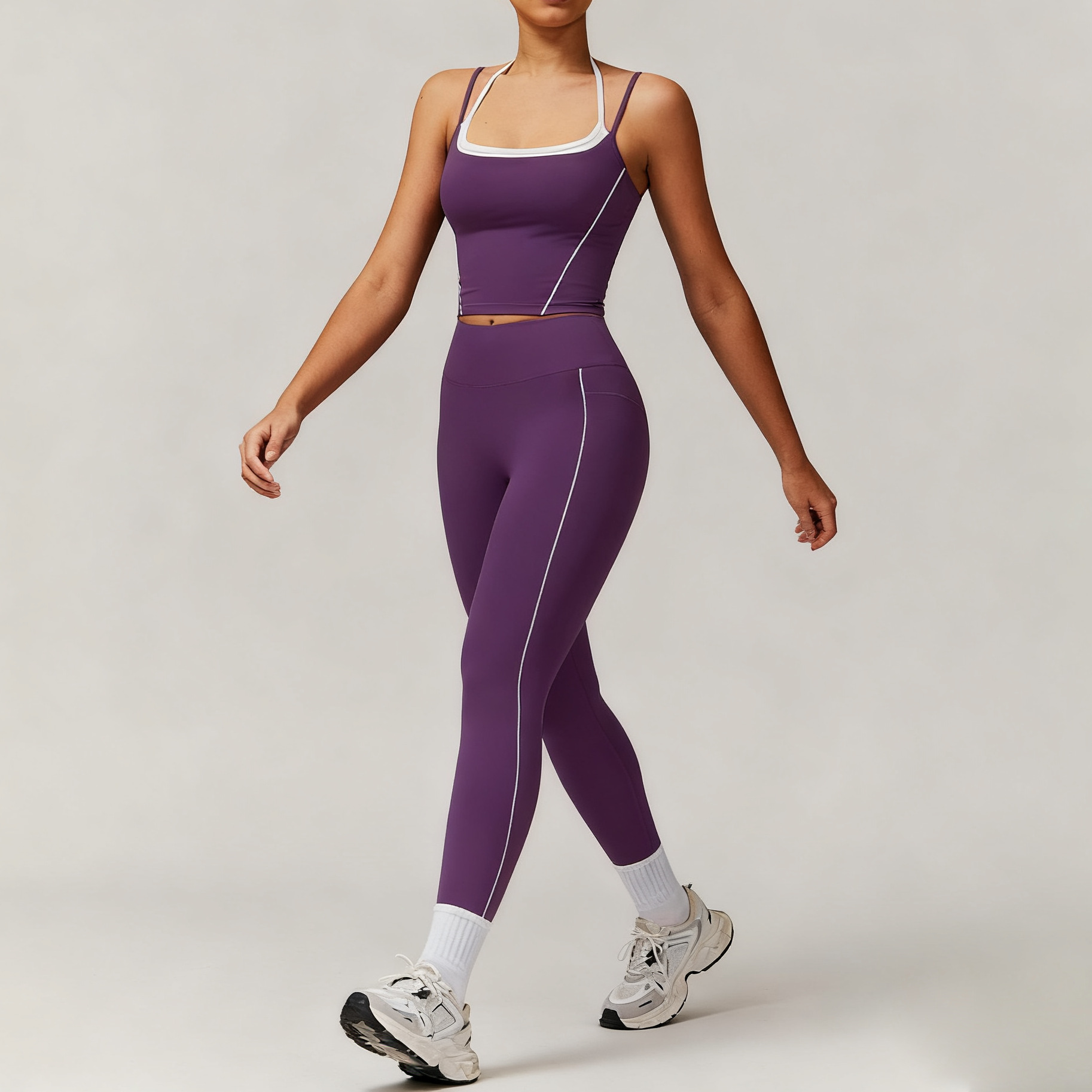 Elastic Faux Two-Piece Fitness Set