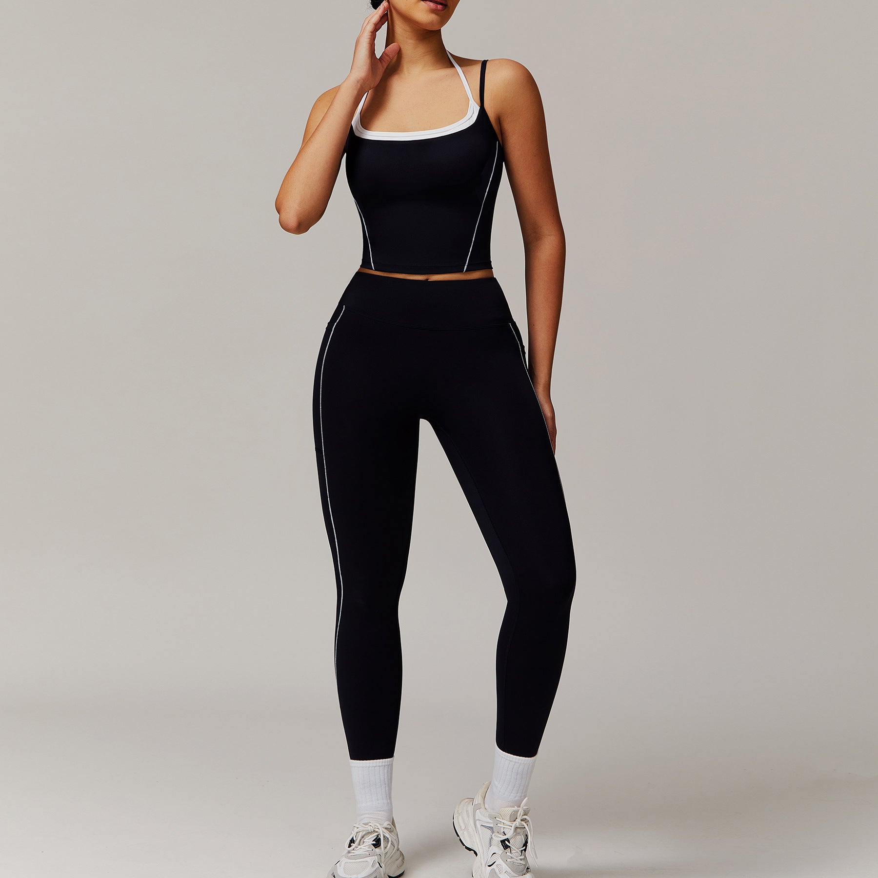 Elastic Faux Two-Piece Fitness Set