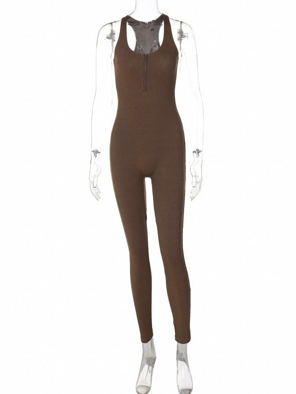 Women's Pure Color Halter Suspender Jumpsuit