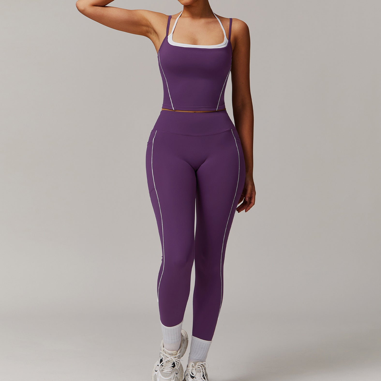 Elastic Faux Two-Piece Fitness Set