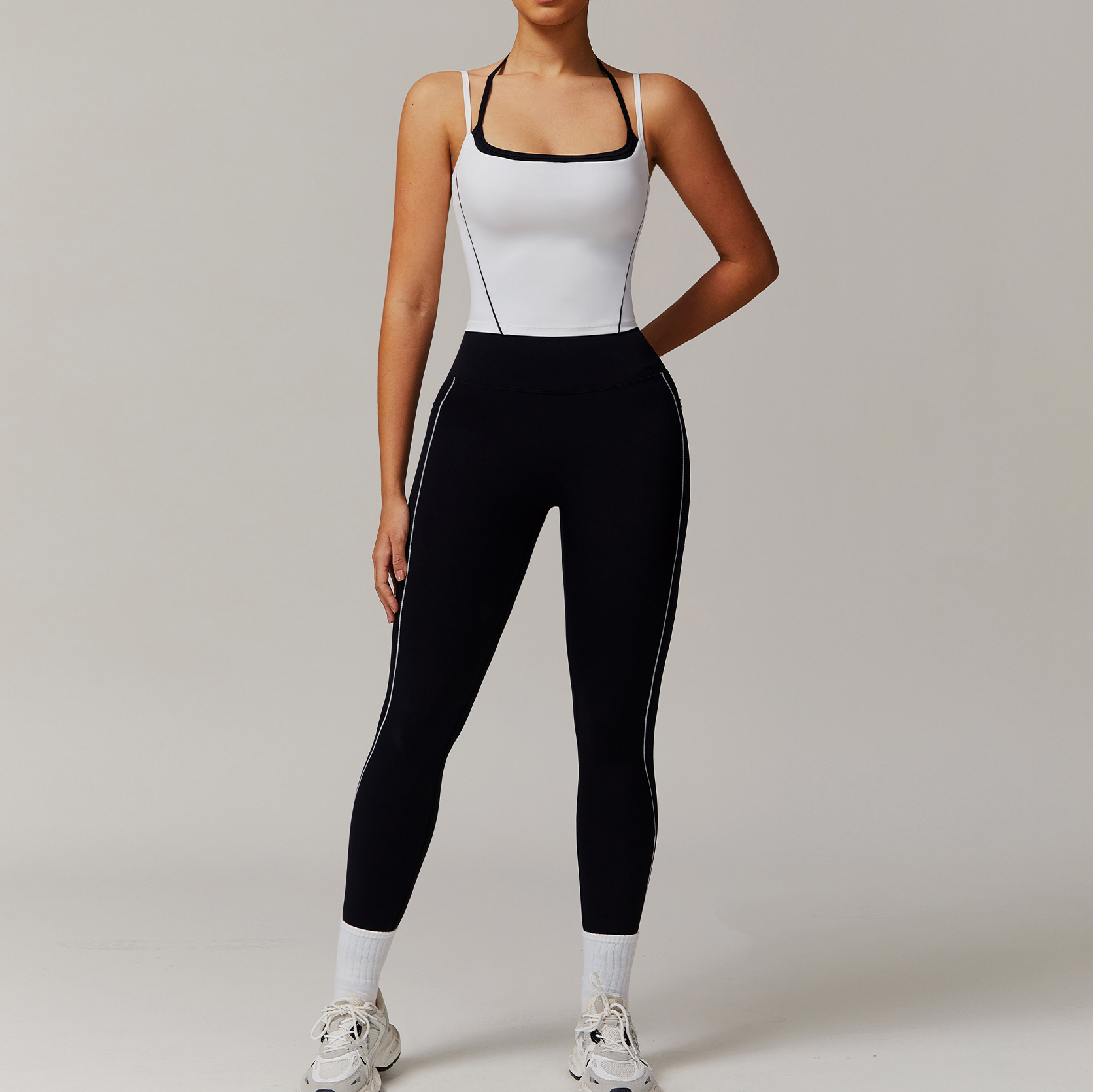 Elastic Faux Two-Piece Fitness Set