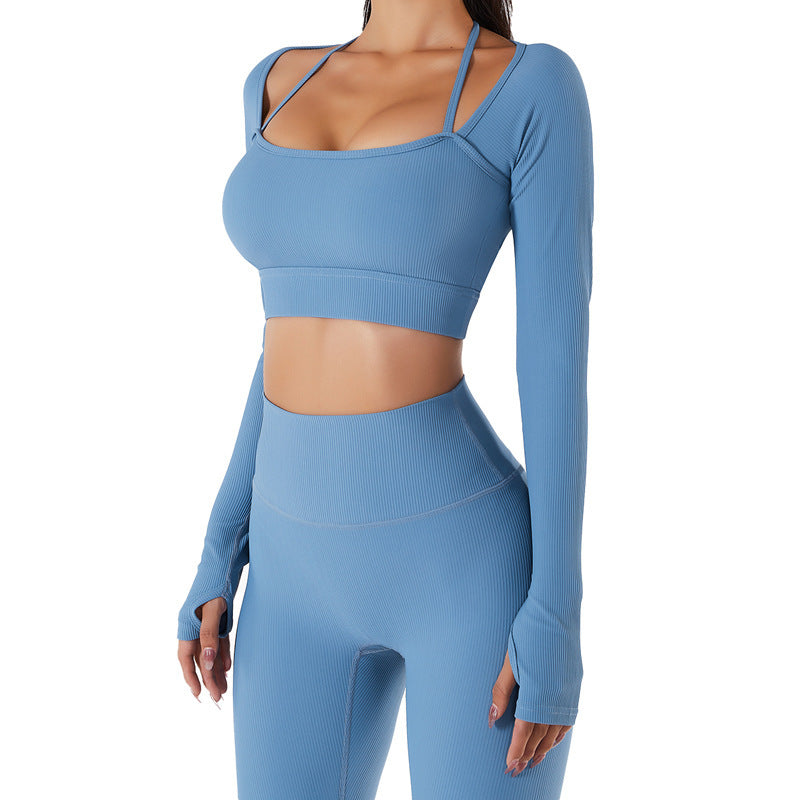 Women’s Sports Top – Quick-Dry Long Sleeve Yoga Shirt with Chest Pad, Slim Fit Workout Wear