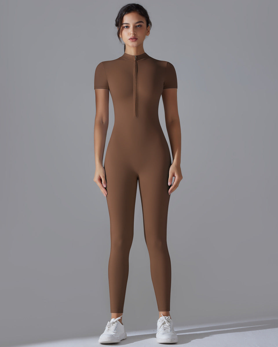 Women's Zipper Short Sleeve Yoga Bodysuit