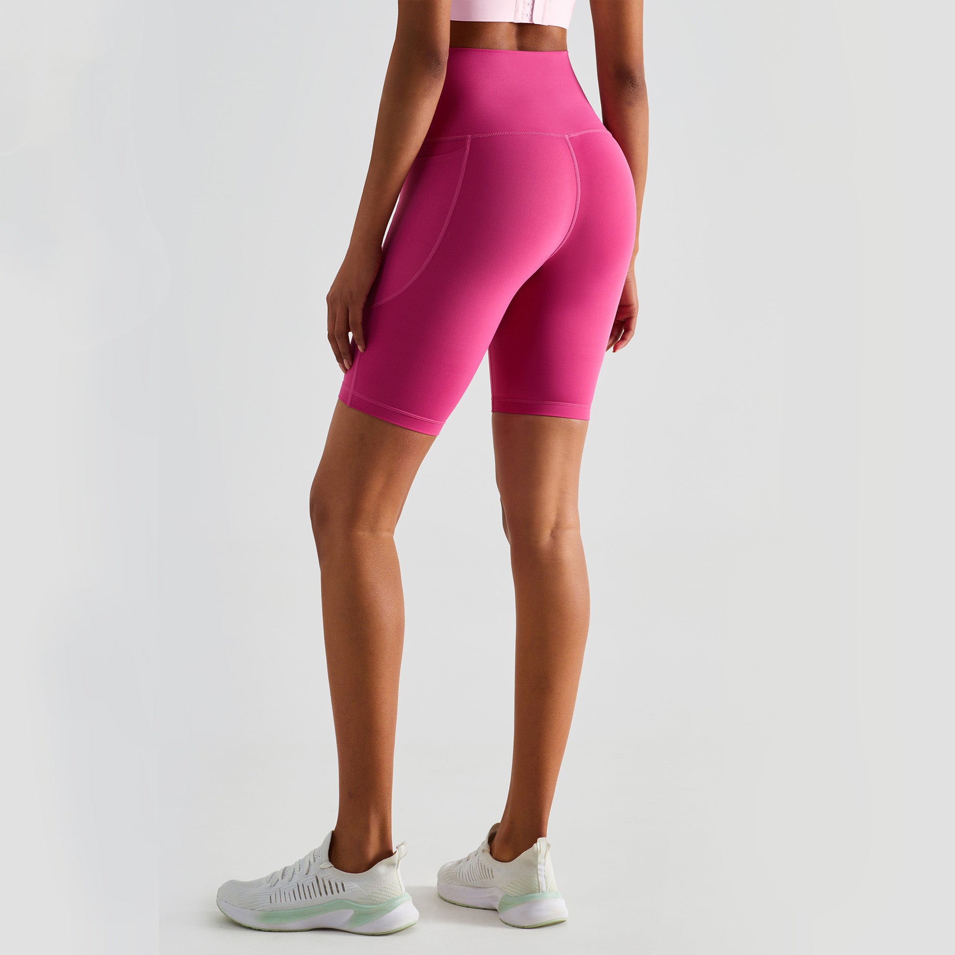 Peach Hip Lift Yoga Shorts with Side Pockets – Women's High-Waist Workout Shorts