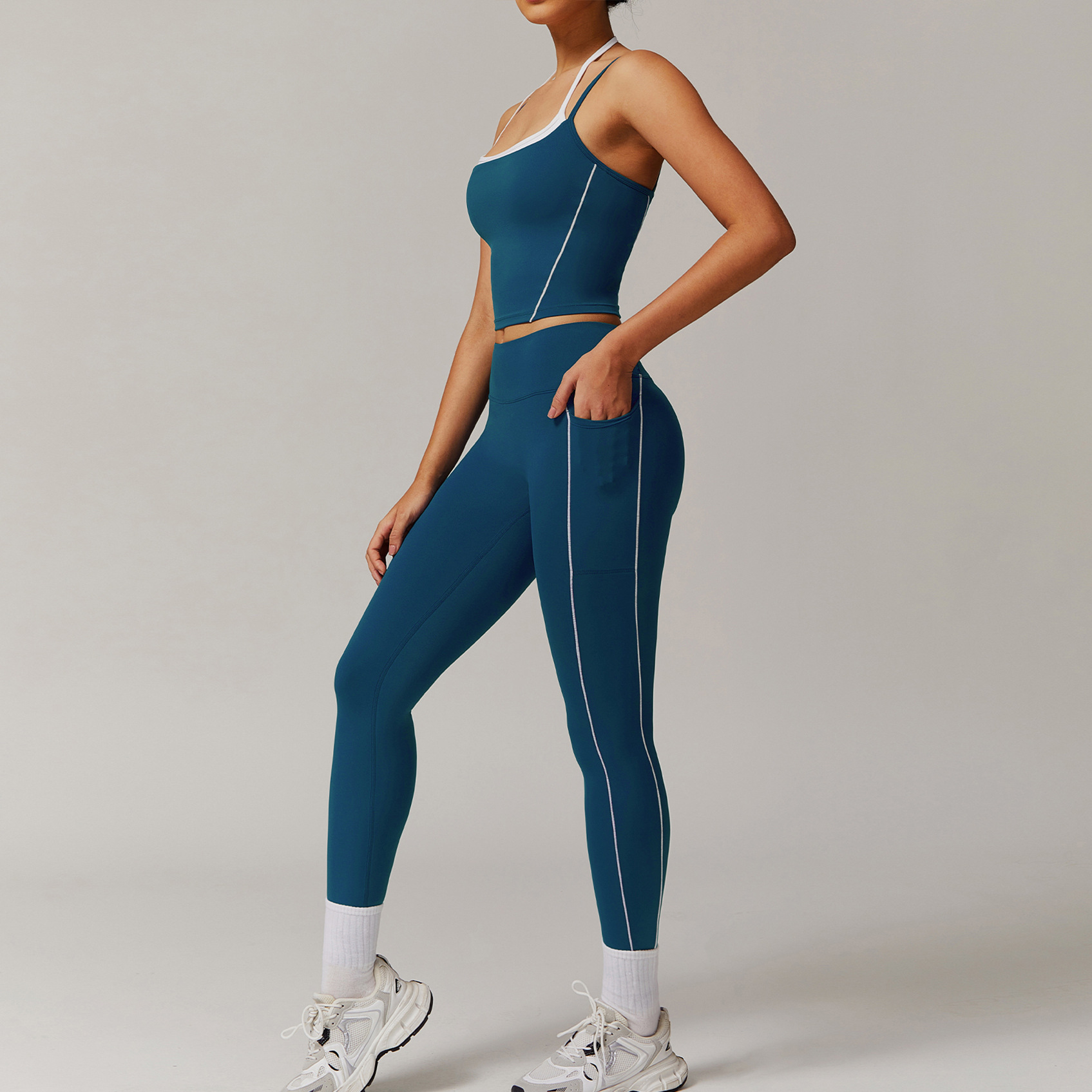 Elastic Faux Two-Piece Fitness Set