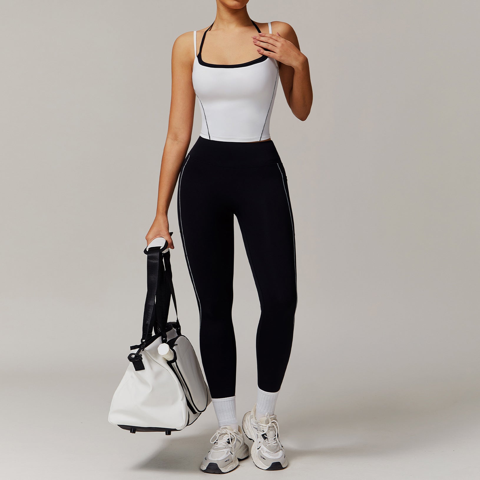 Elastic Faux Two-Piece Fitness Set