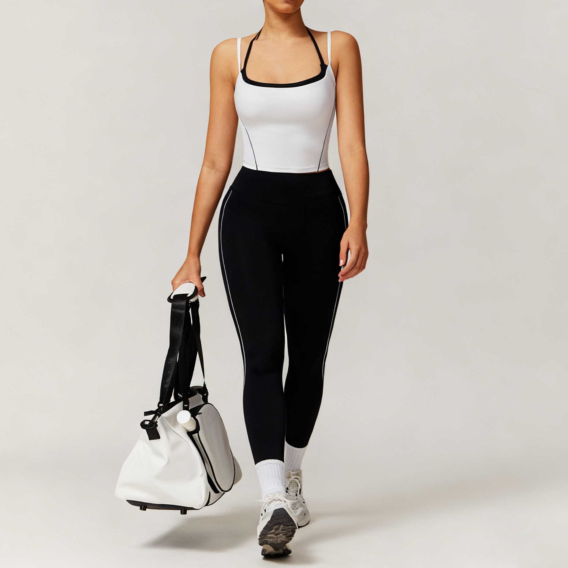 Elastic Faux Two-Piece Fitness Set