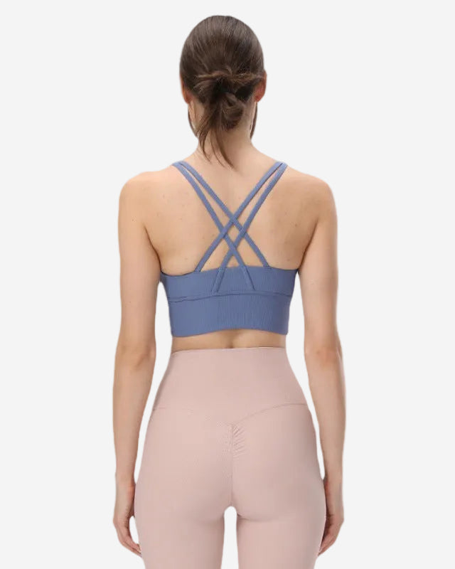Rib Nude Feel Yoga Bra Sports Underwear Cross Beauty Back Thread Sports Bra For Women
