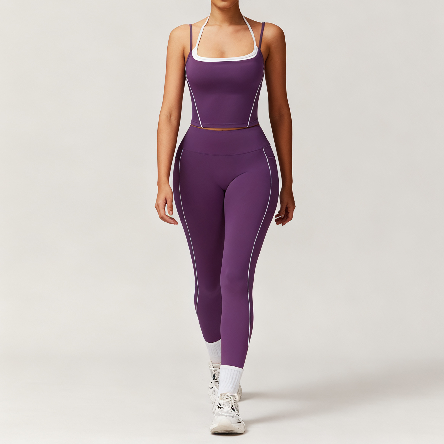 Elastic Faux Two-Piece Fitness Set