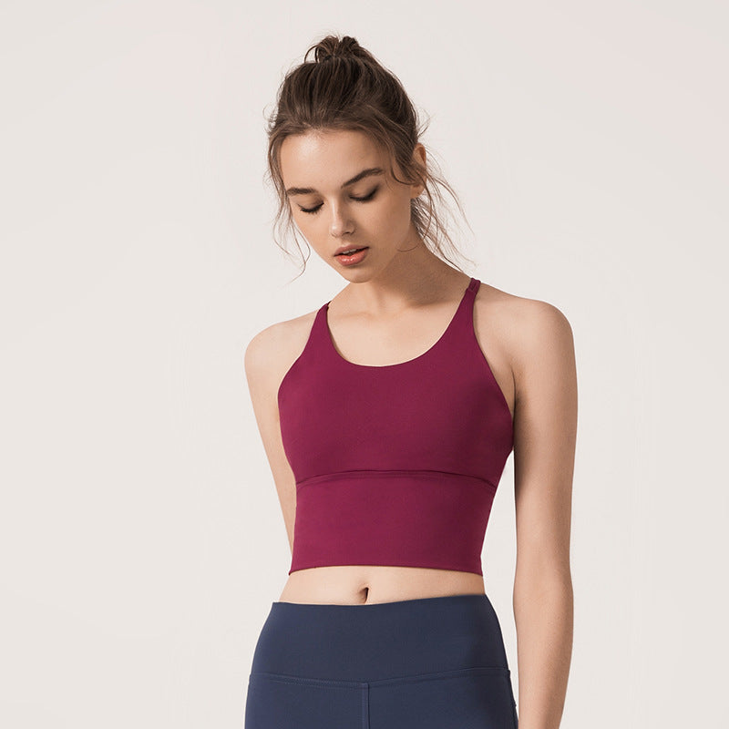 Pure Color Shoulder Straps Cross Beautiful Back Sports Underwear