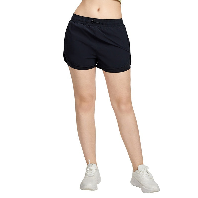 Outdoor Wear Anti-Exposure Yoga Shorts with Pockets – Women's High-Waist Drawstring Workout Shorts