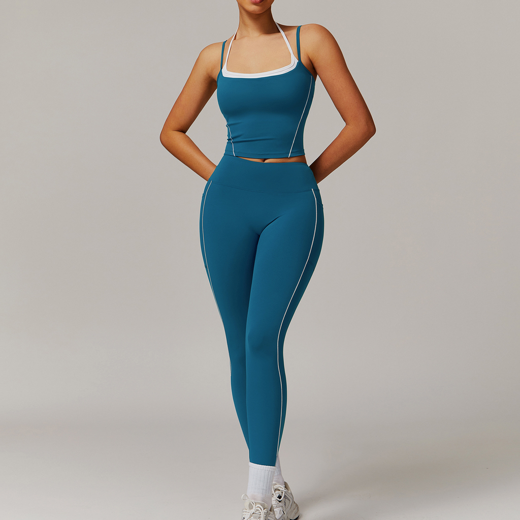 Elastic Faux Two-Piece Fitness Set