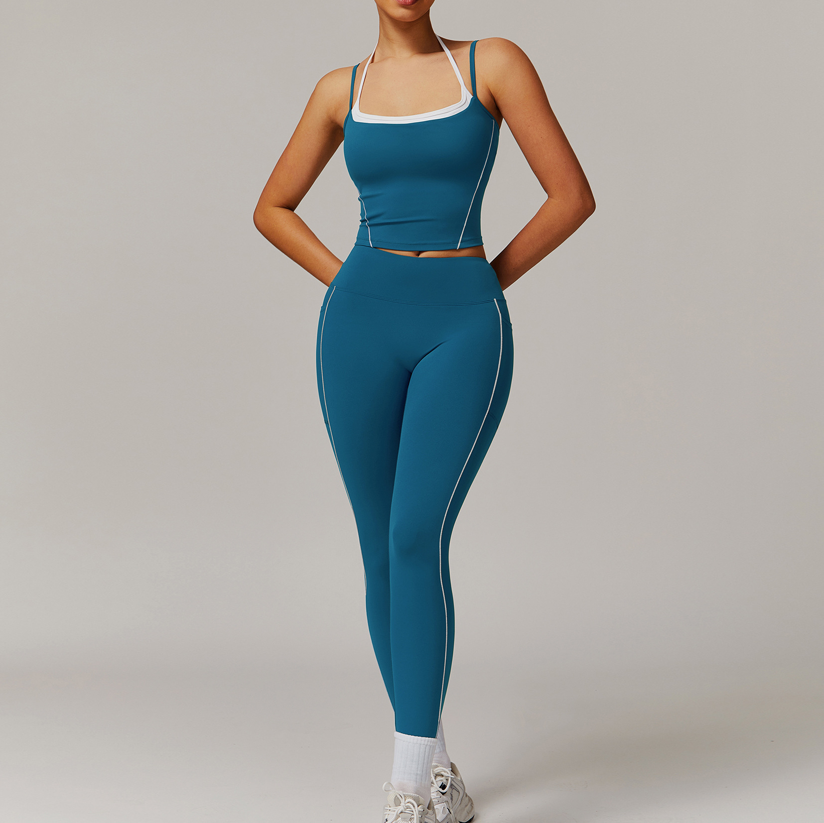 Elastic Faux Two-Piece Fitness Set