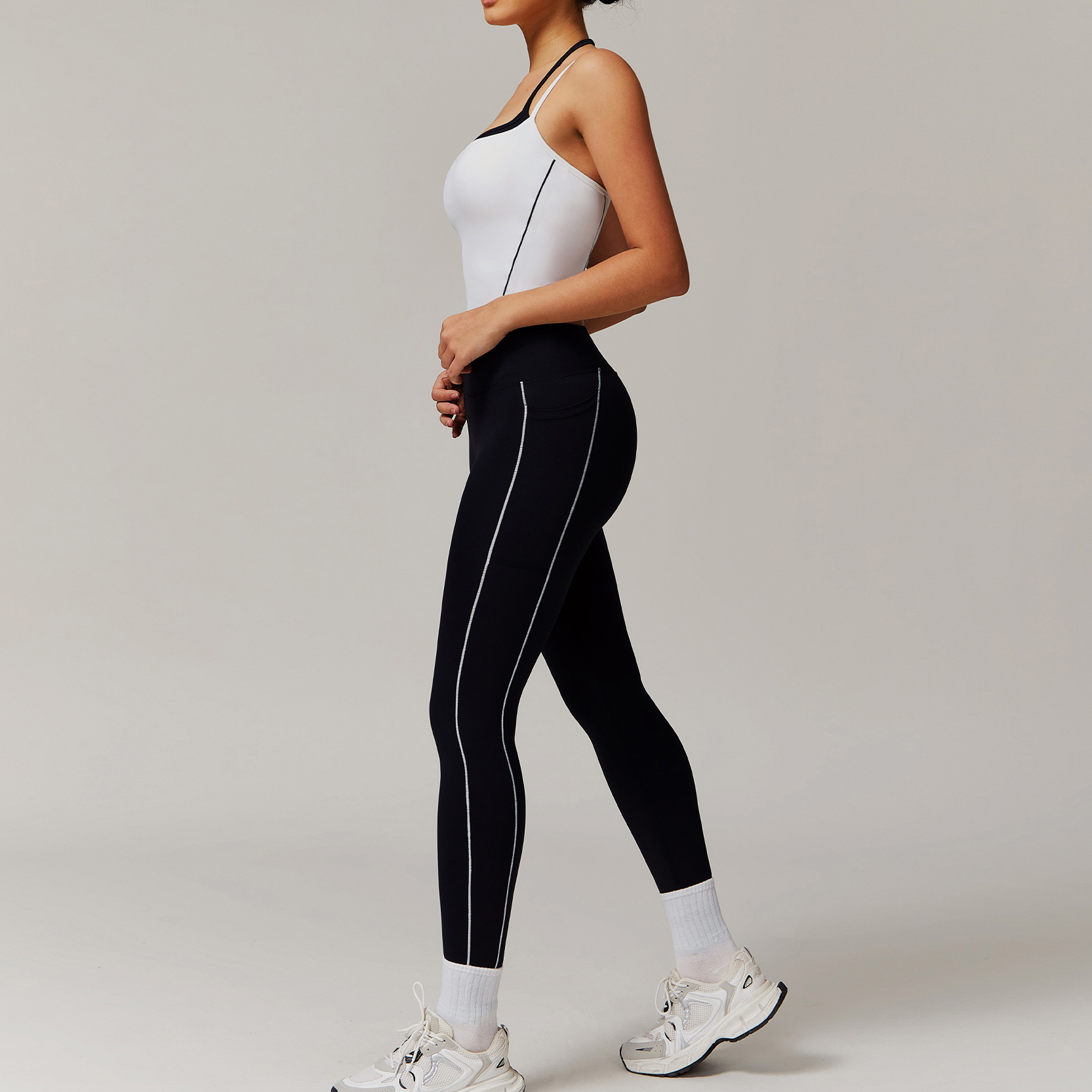 Elastic Faux Two-Piece Fitness Set