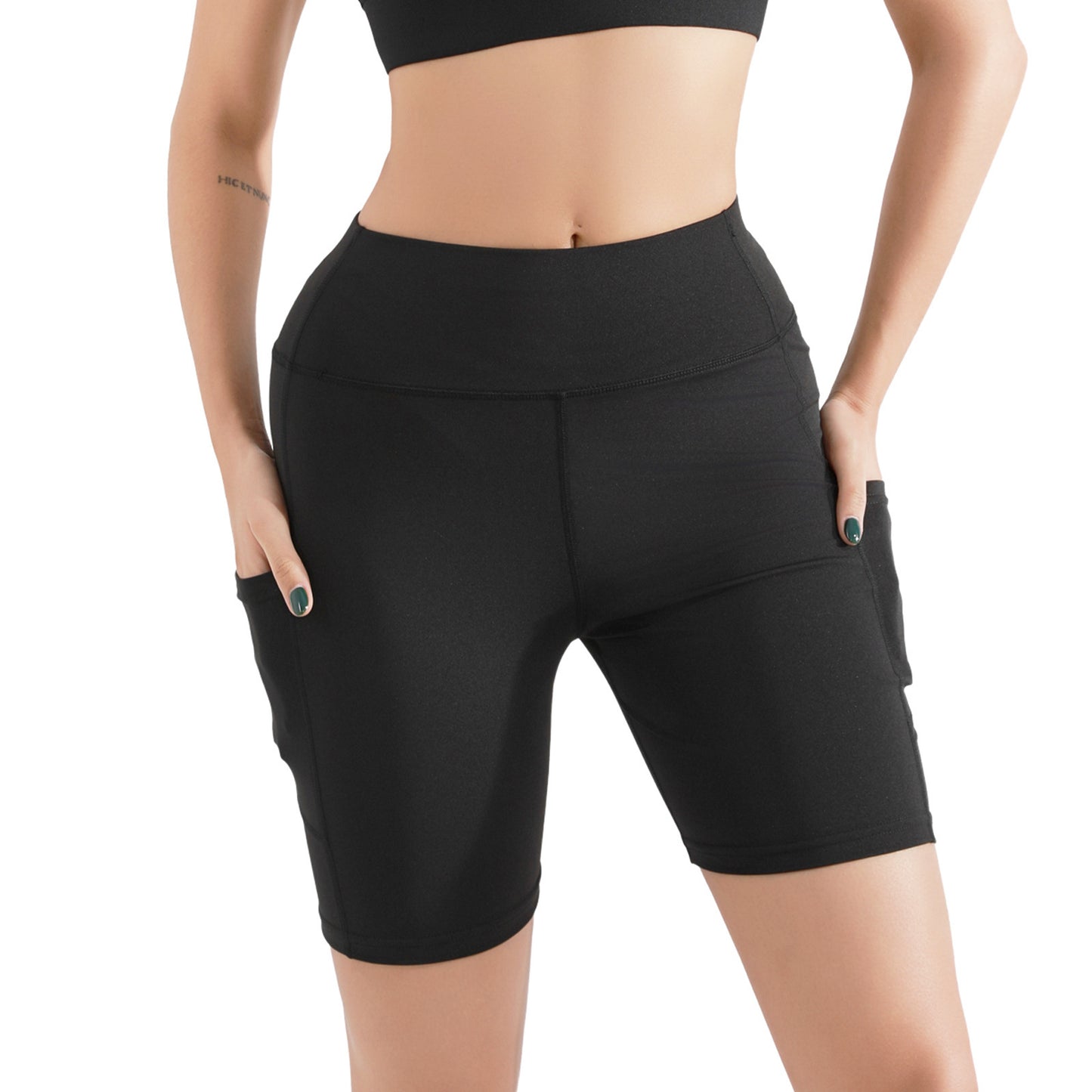 Plus Size Five-point Pocket Yoga Pants High Waist Hip Lift Sports Shorts