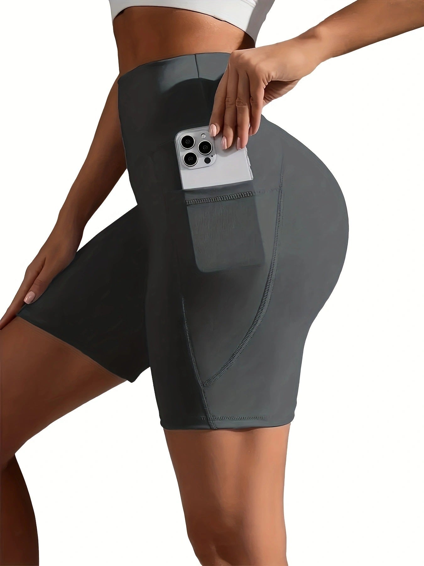 Plus Size Five-point Pocket Yoga Pants High Waist Hip Lift Sports Shorts