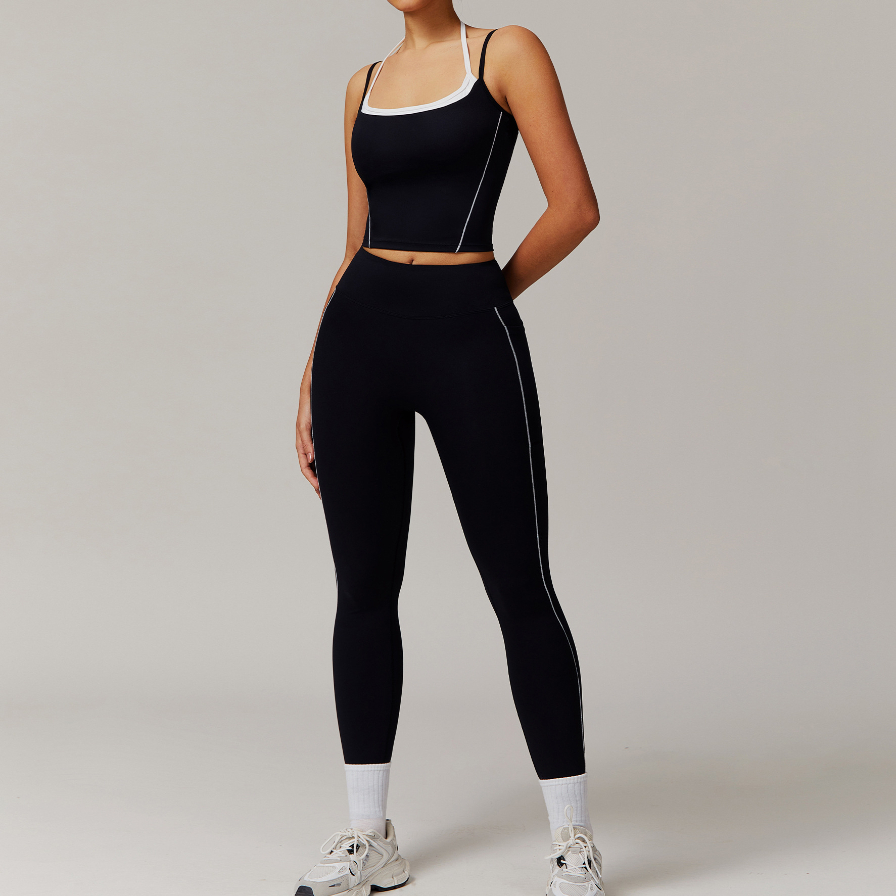 Elastic Faux Two-Piece Fitness Set