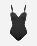 Black swimsuit with thin straps on a white background